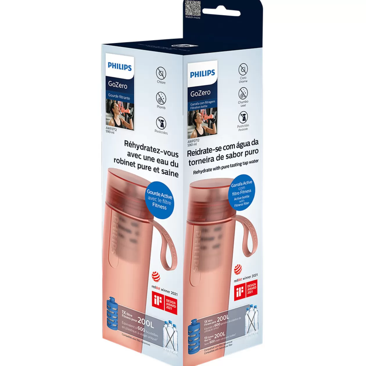 Gifi Gourde filtrante Philips GoZero Fitness 590 ml Rose< Conservation Alimentaire