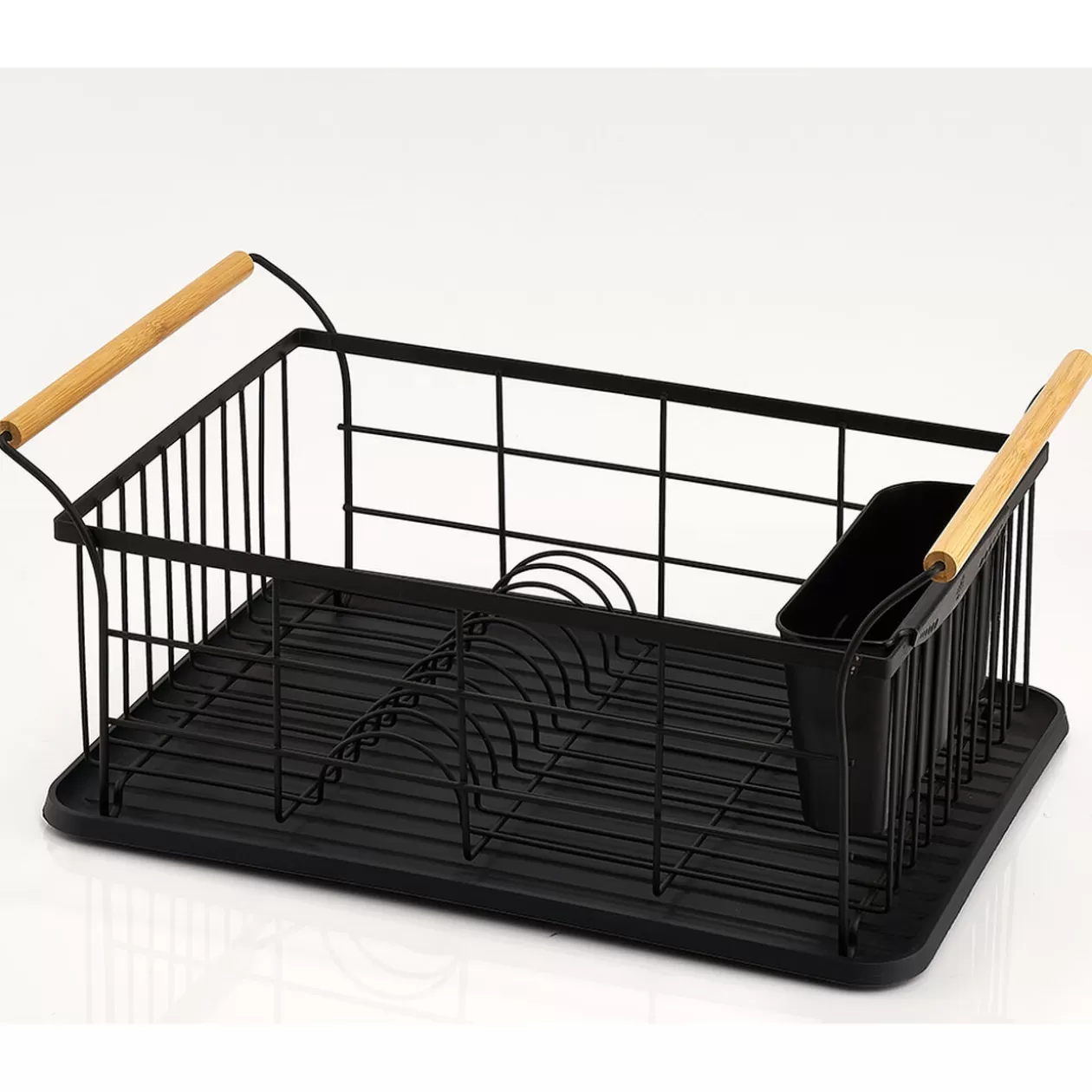 Gifi Égouttoir range-couverts poignées bambou plateau noir mat< Rangement De Cuisine