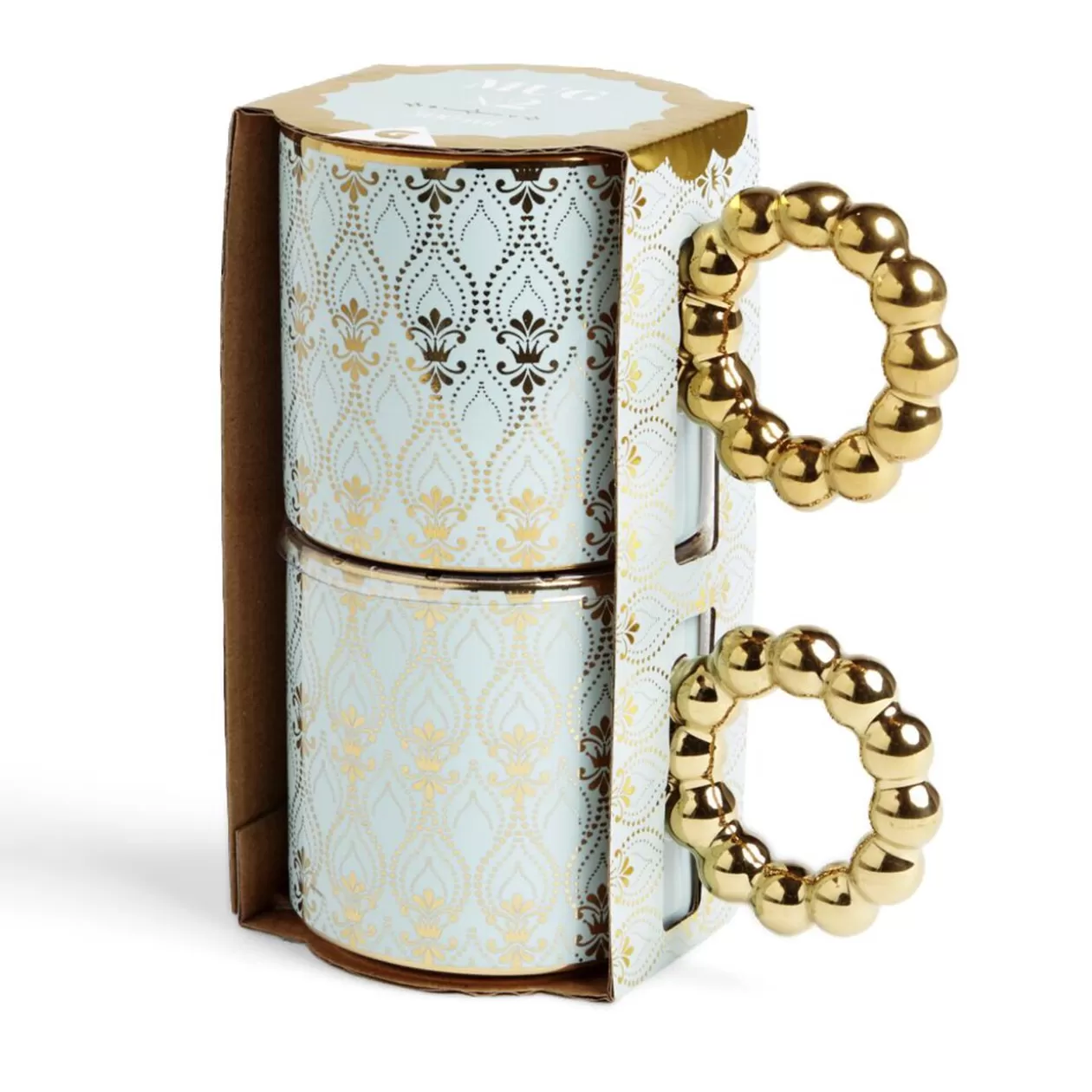 Lot de 2 mugs 30cl design chic bleu clair et doré>Gifi Flash Sale