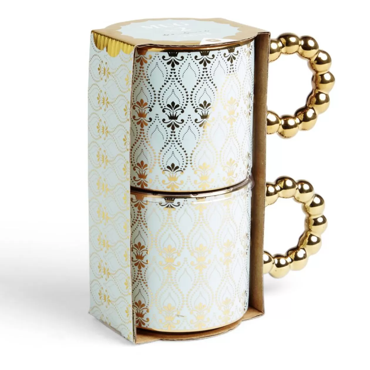 Lot de 2 mugs 30cl design chic bleu clair et doré>Gifi Flash Sale