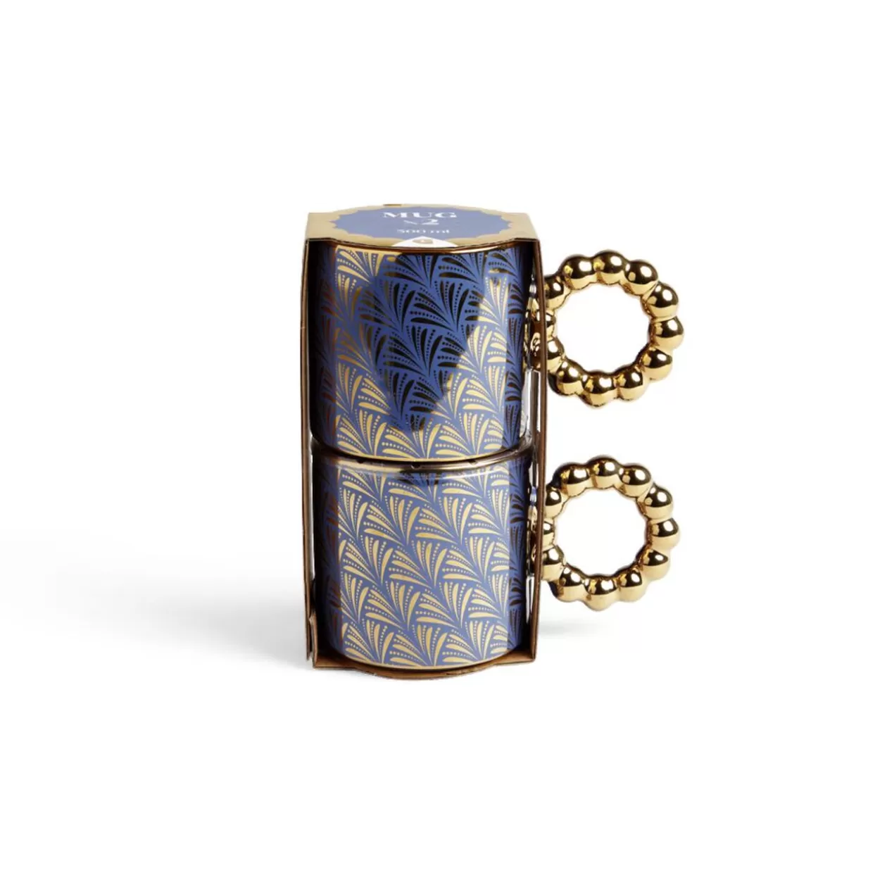 Gifi Lot de 2 mugs 30cl design chic bleu foncé et doré< Vaisselle Et Accessoires De Table