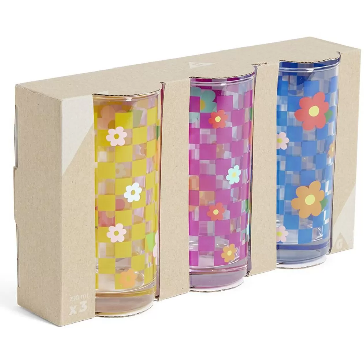 Lot de 3 verres motif fleurs et carreaux 290ml>Gifi Sale
