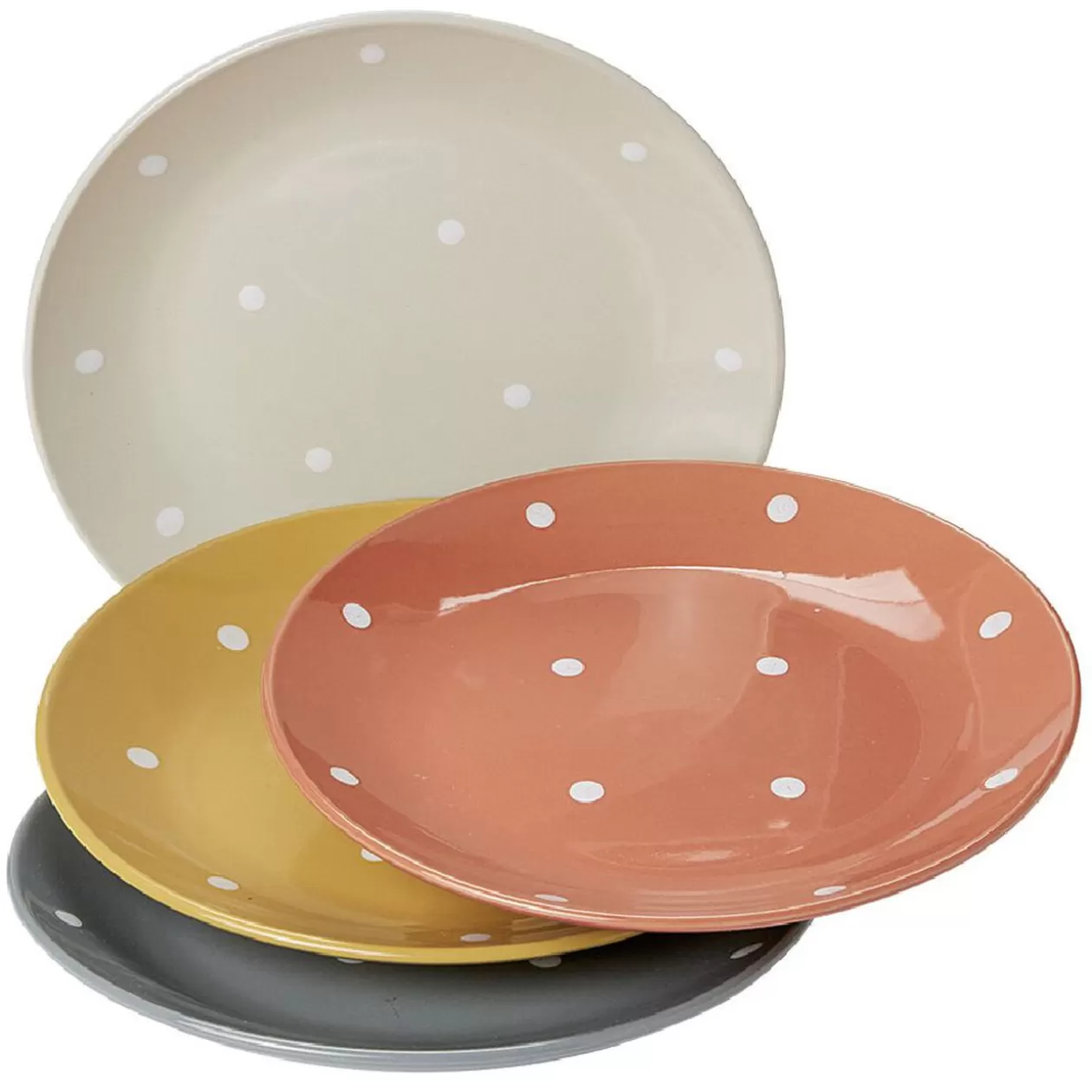 Lot de 4 assiettes rondes plates céramique déco pois>Gifi Outlet