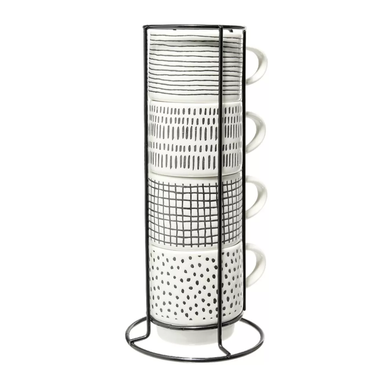 Gifi Lot de 4 tasses empilables 20cl porcelaine blanc et noir avec support métal< Vaisselle Et Accessoires De Table