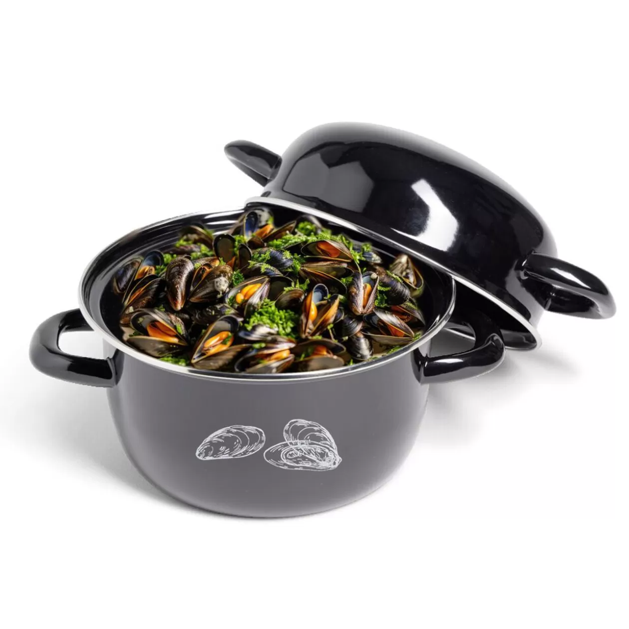Gifi Marmite à moules avec couvercle Ø20,5cm acier noir< Cuisson