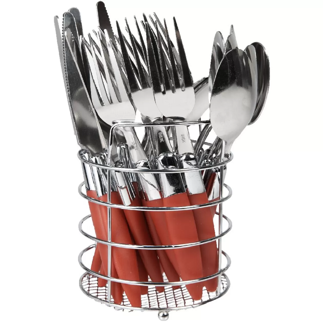 Ménagère 24 pièces avec support inox manche plastique rouge>Gifi Cheap