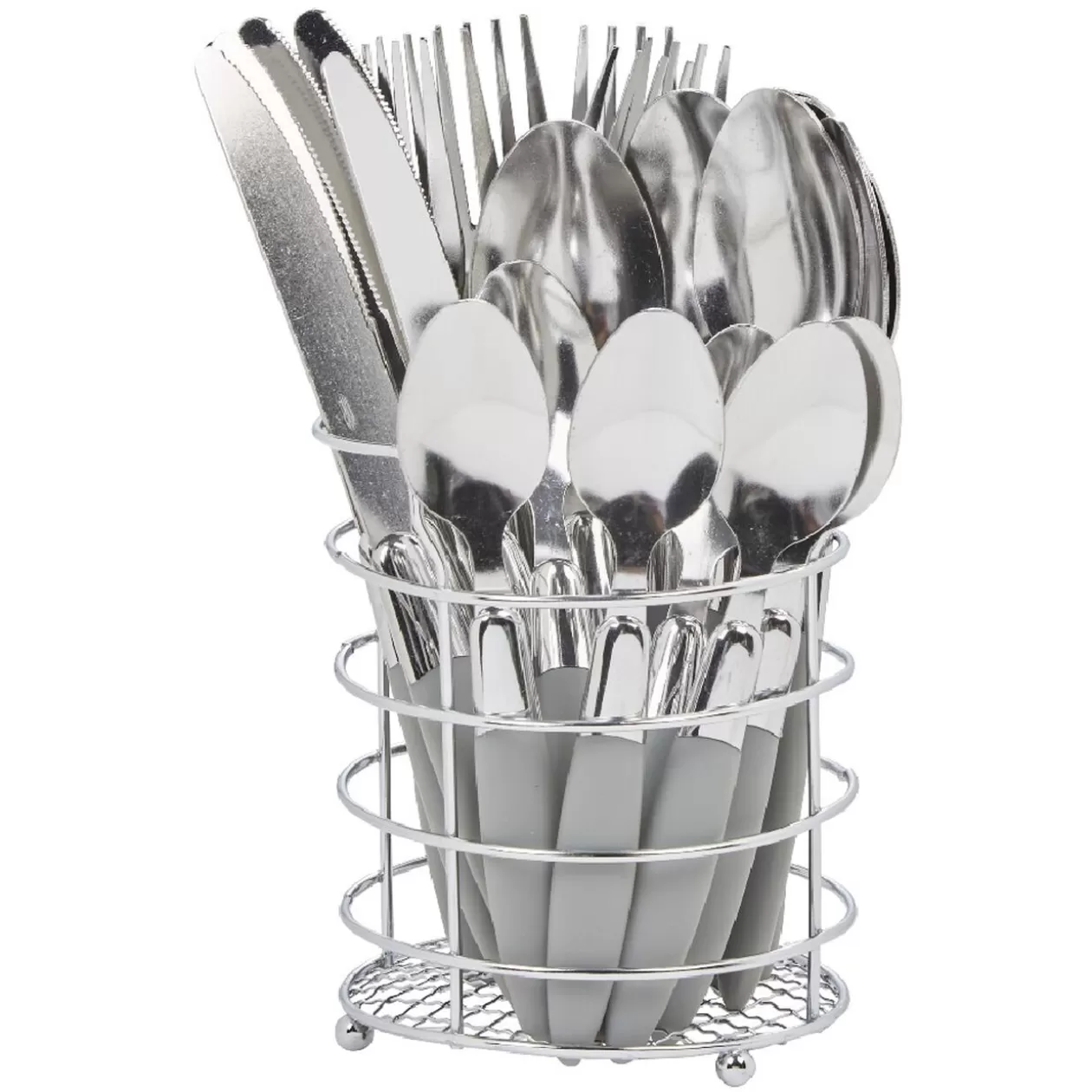 Ménagère 24 pièces gris et son panier>Gifi New