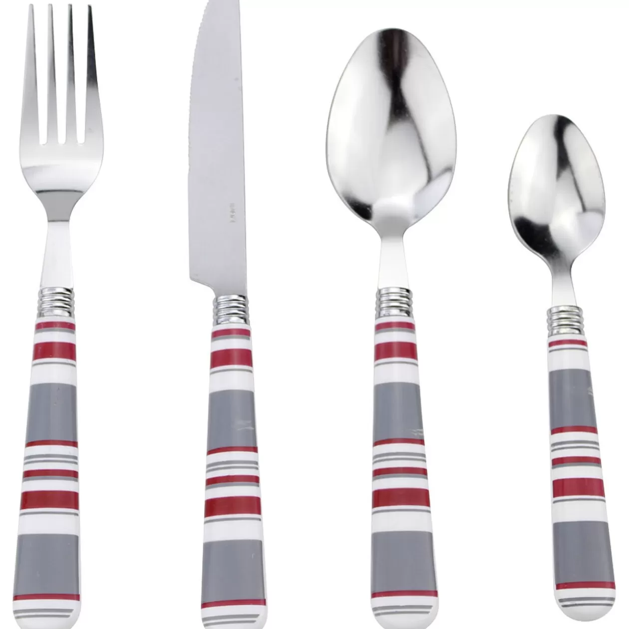 Gifi Ménagère 24 pièces motif bayadère rouge, blanc et gris< Vaisselle Et Accessoires De Table