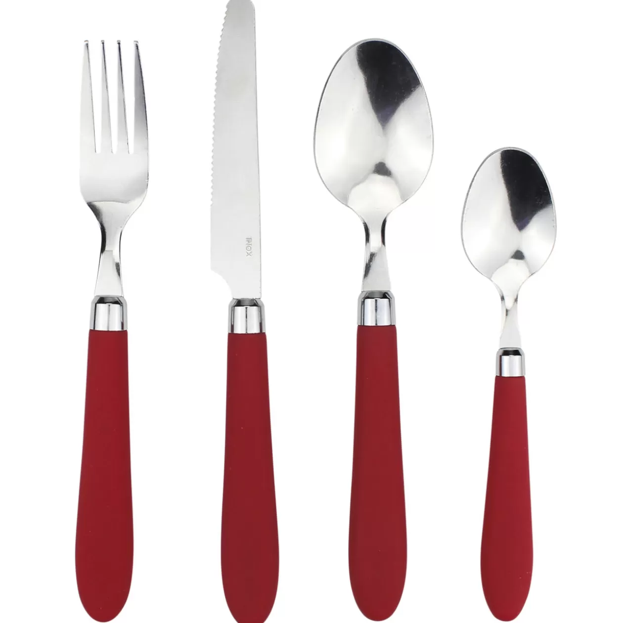 Ménagère inox manche rouge 24 pièces>Gifi New