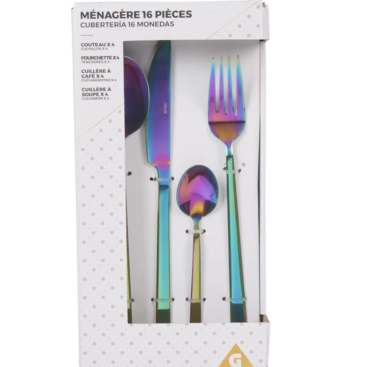 Ménagère iridiscente inox 16 pièces>Gifi Clearance