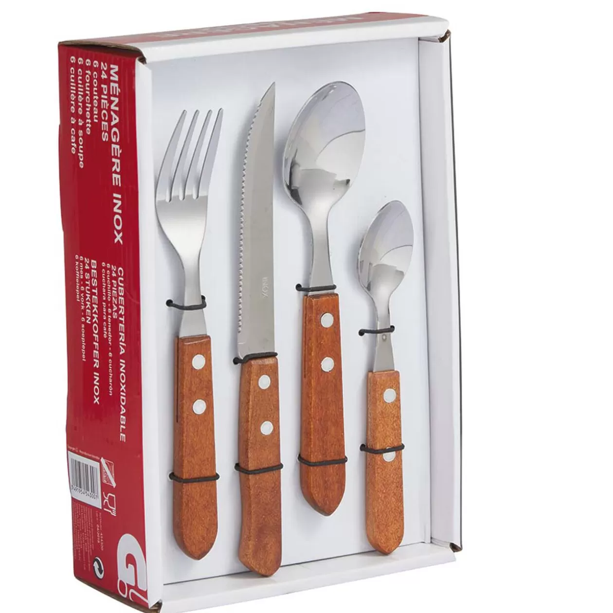 Ménagère traditionnelle bambou et inox 24 pièces>Gifi Shop
