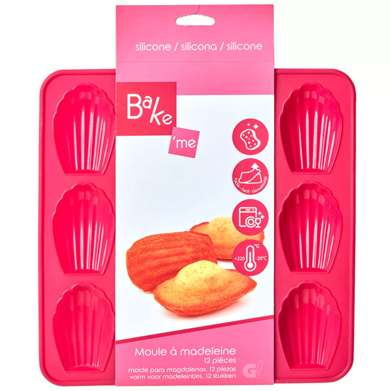 Gifi Moule 12 madeleines silicone rose< Cuisson