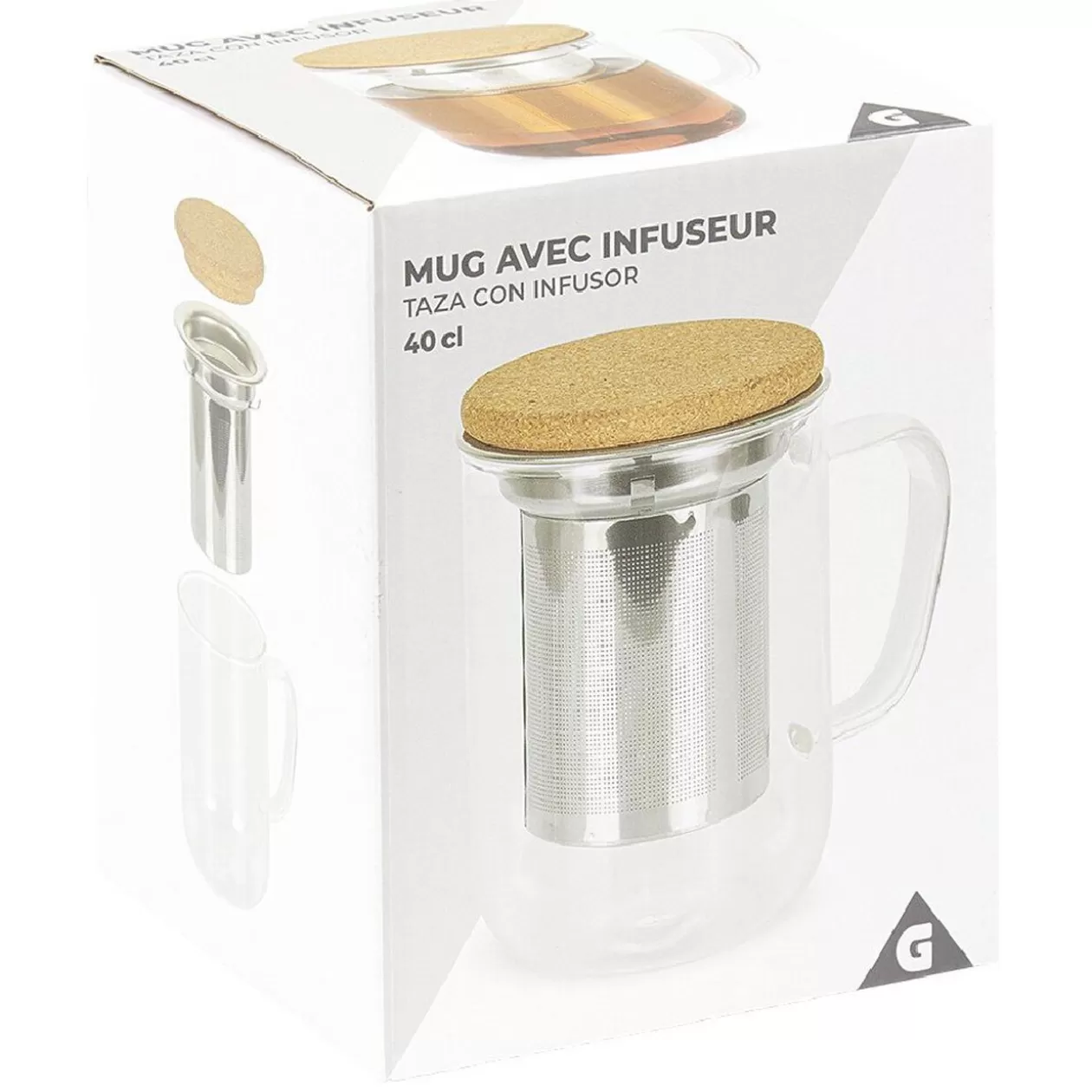 Gifi Mug avec infuseur en inox verre et couvercle en bambou< Vaisselle Et Accessoires De Table