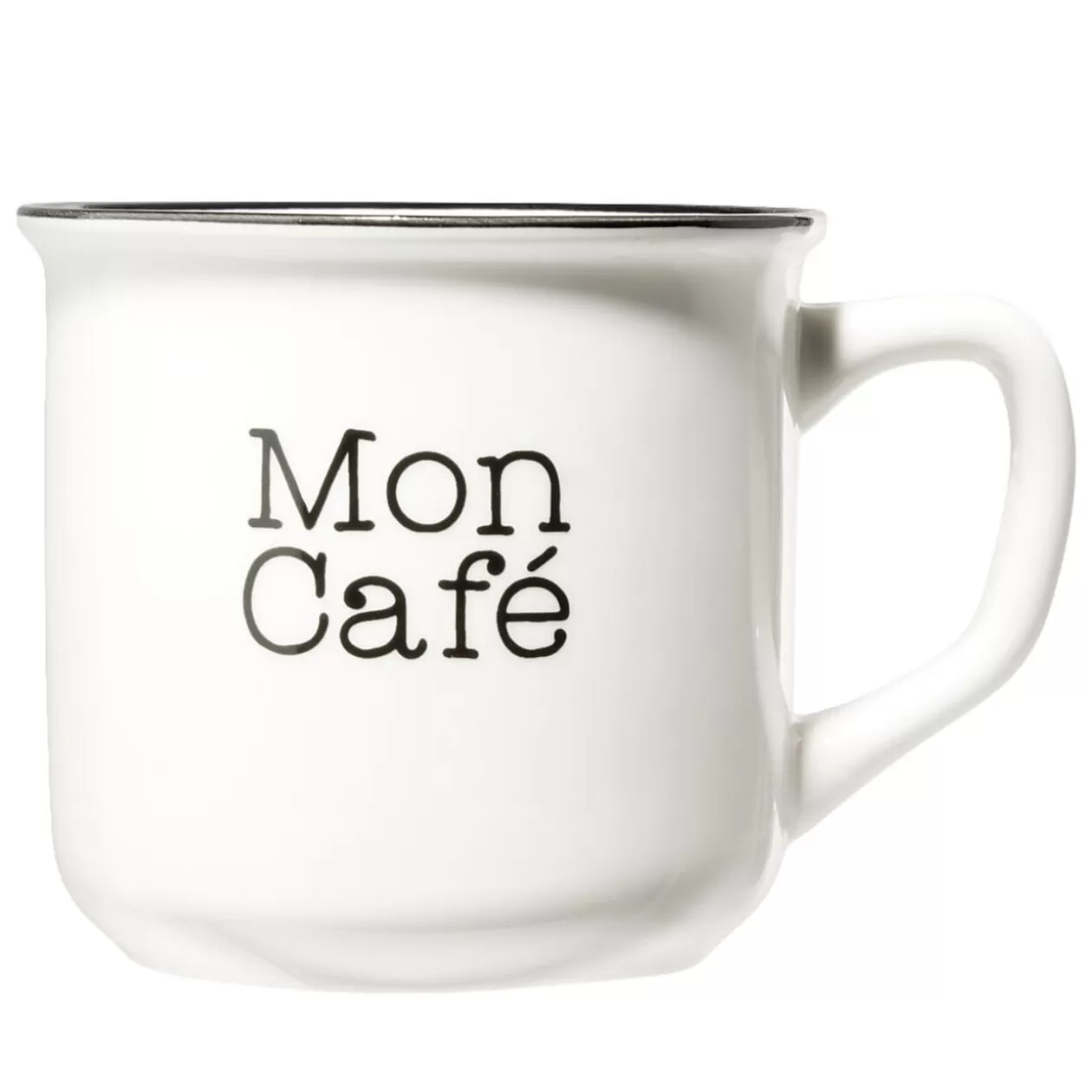 Gifi Mug café en porcelaine effet email blanc et bord noir Mon café 33cl H8,5cm< Vaisselle Et Accessoires De Table