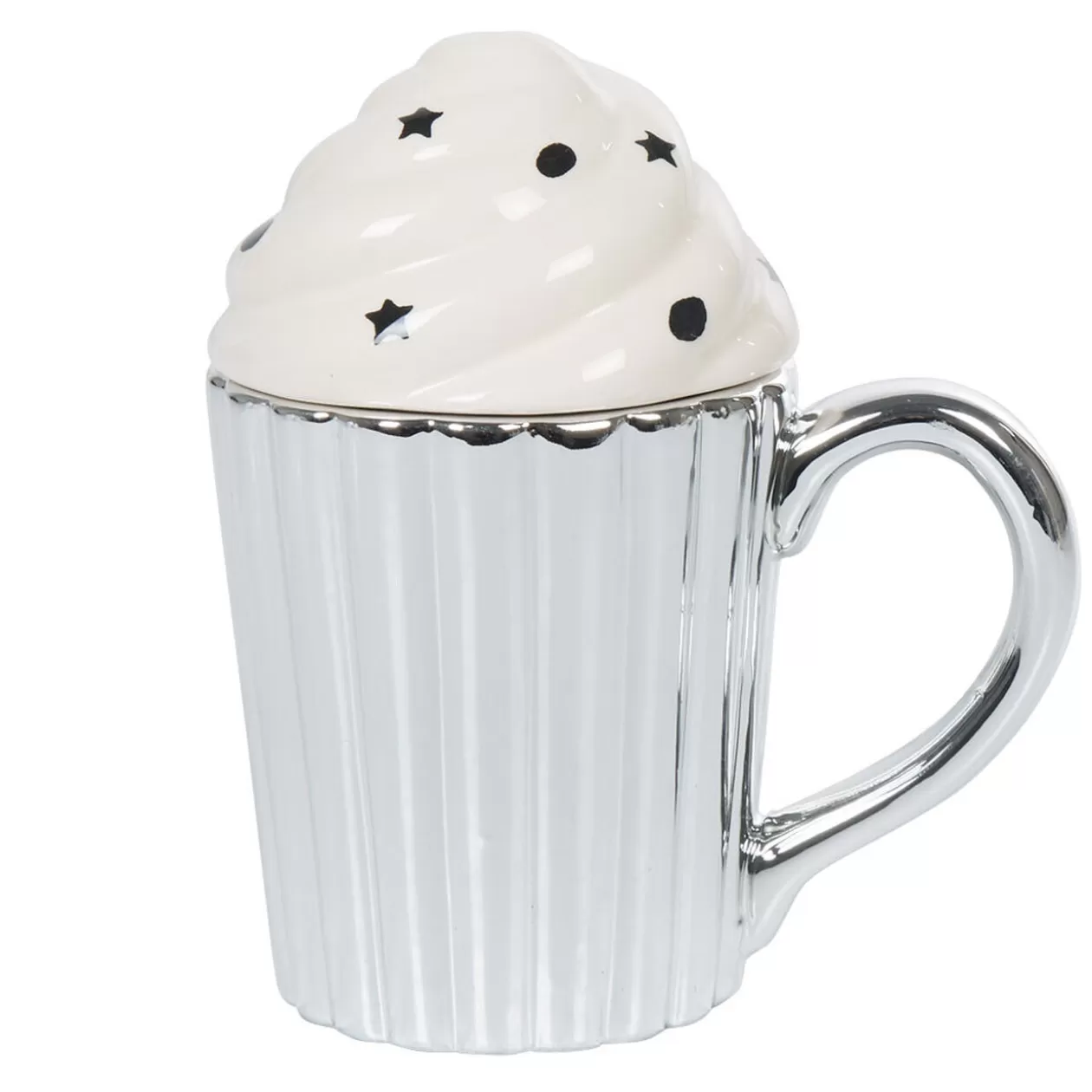 Mug cupcake gris argenté avec couvercle blanc>Gifi Hot