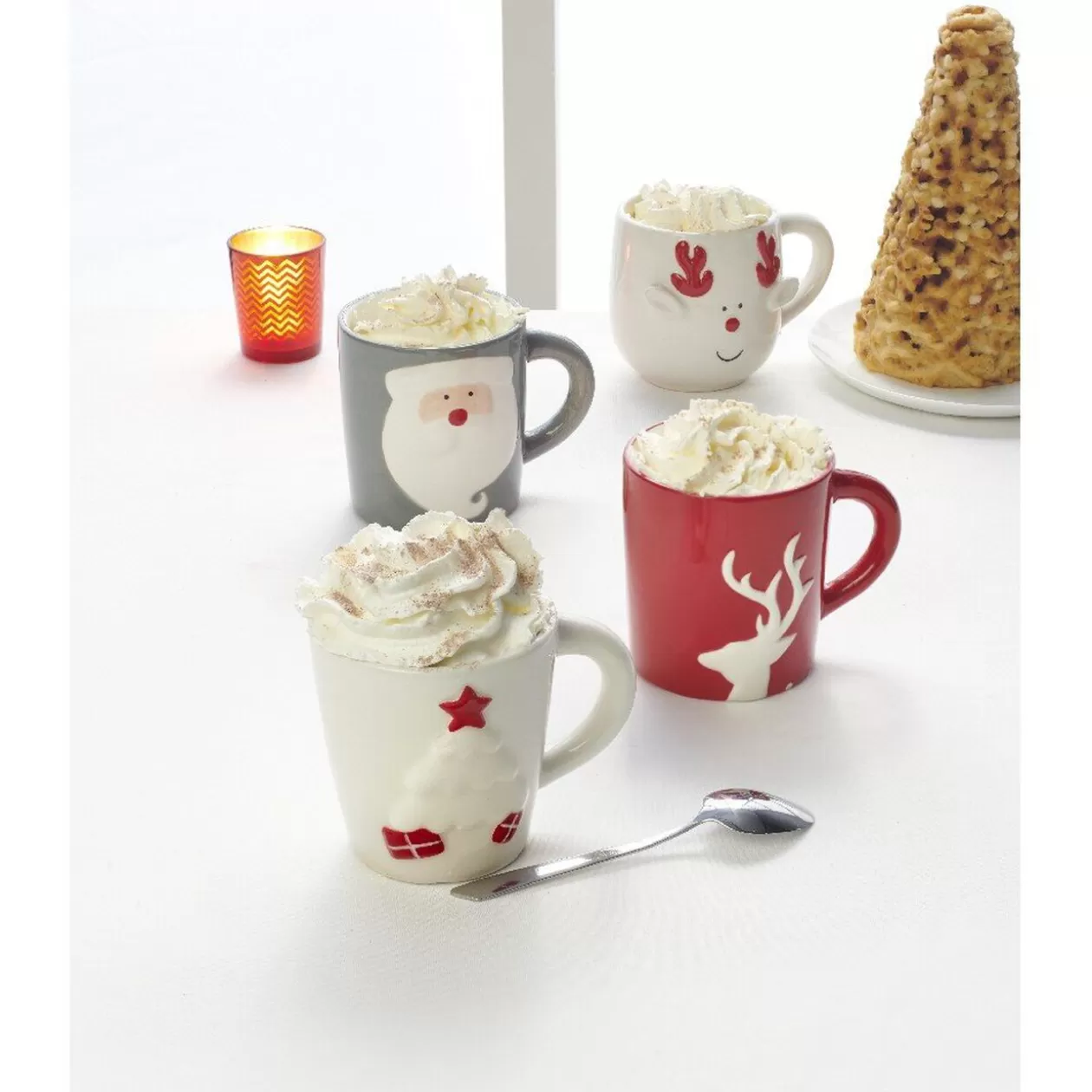 Mug de Noël blanc motif relief tête de renne cornes rouge 37 cl>Gifi Sale