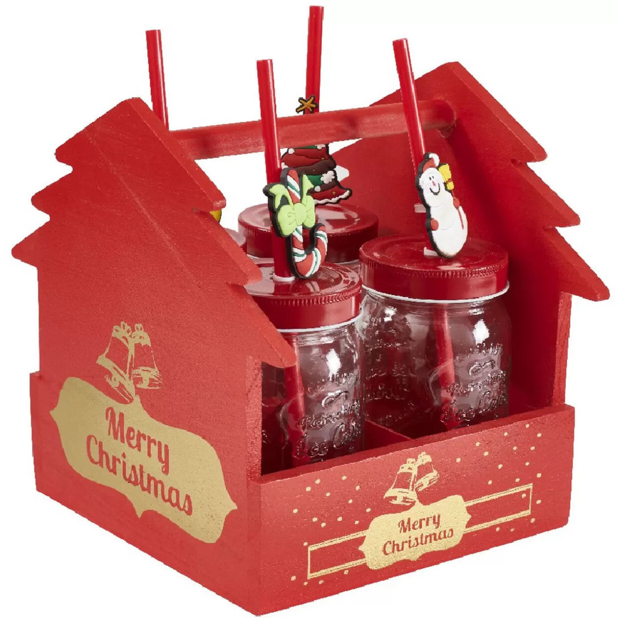 Panier rouge Merry Christmas avec gobelets Noël pailles x4>Gifi Best Sale