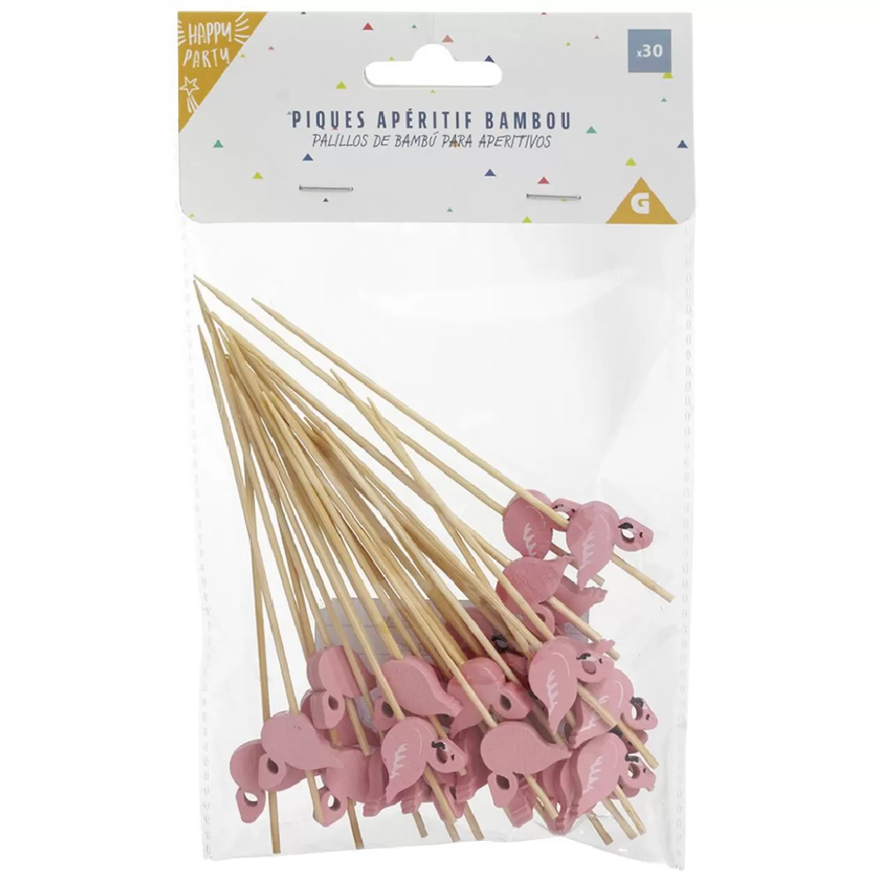 Pique pour apéritif décor pastéque, ananas, cactus ou flamand rose en bambou x30>Gifi Cheap