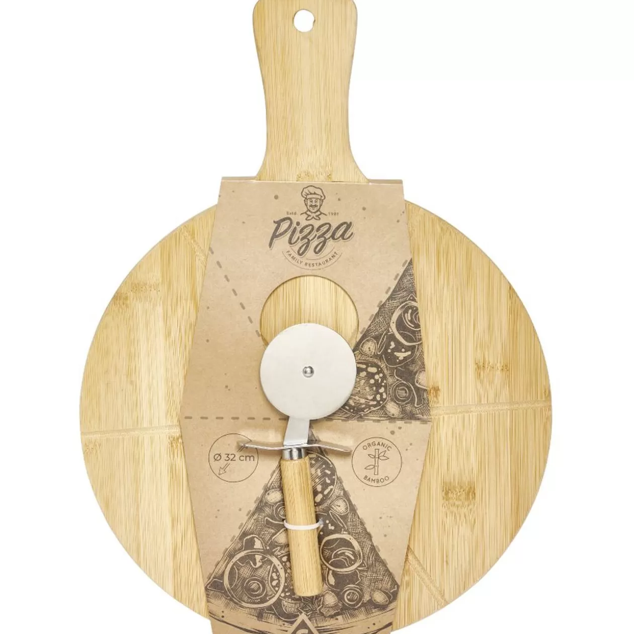 Gifi Planche à découper 6 parts en bambou Ø32cm avec roulette à pizza< Préparation Culinaire