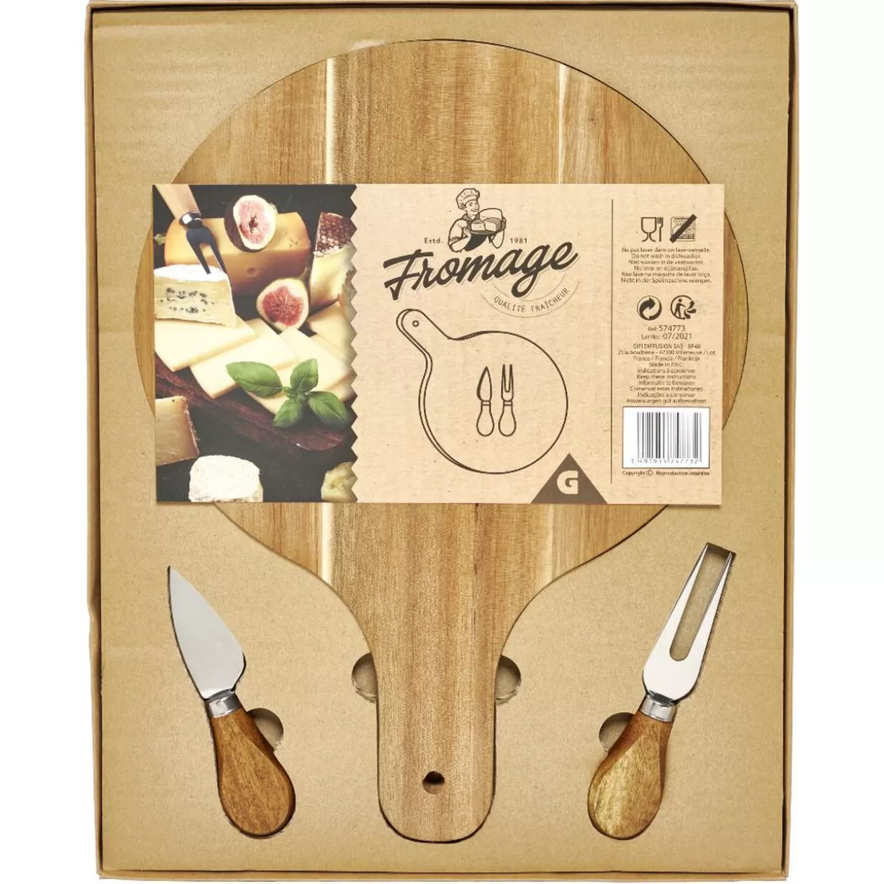 Gifi Planche à servir en bambou Ø25cm avec accessoires pour fromage x2< Préparation Culinaire