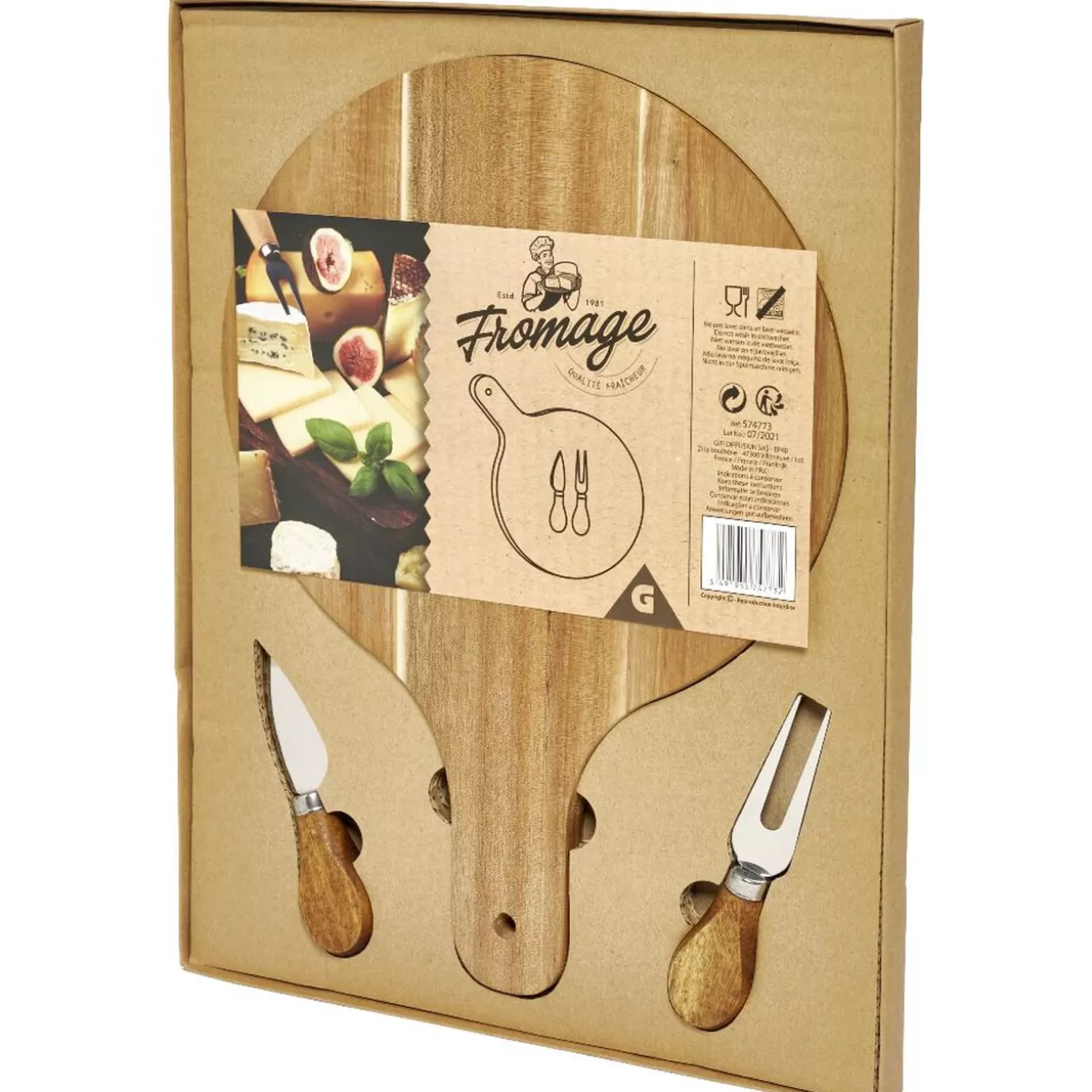 Gifi Planche à servir en bambou Ø25cm avec accessoires pour fromage x2< Préparation Culinaire