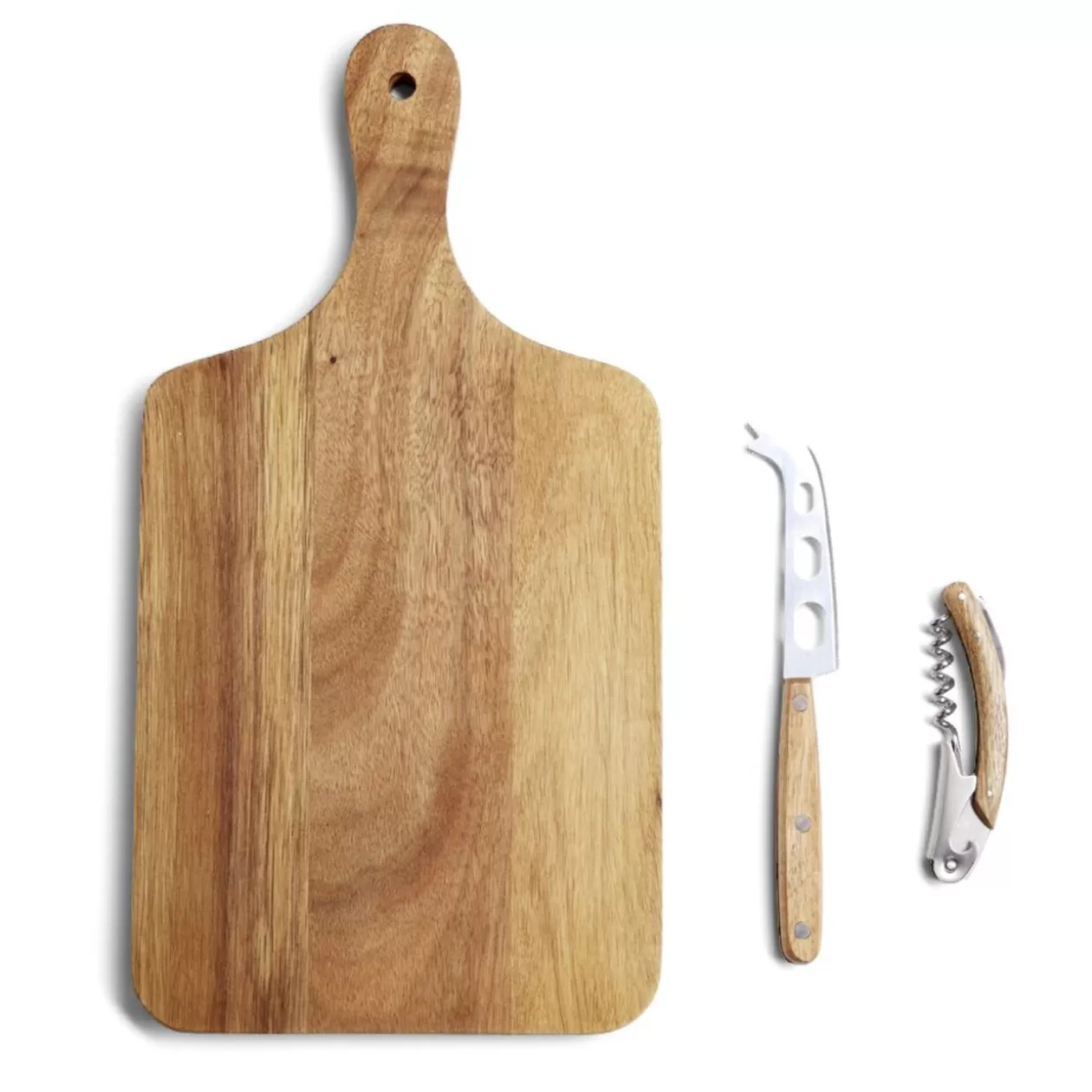 Planche de présentation avec couteau et tire-bouchon acacia 37x19cm>Gifi Discount