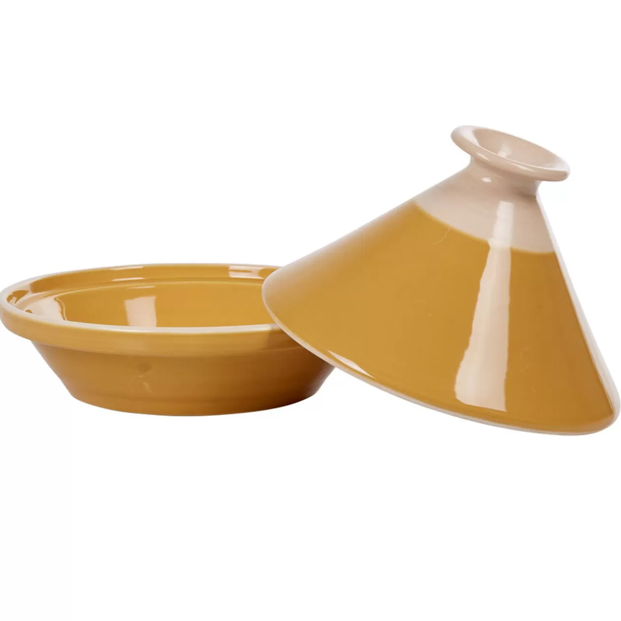 Gifi Plat à tajine en faïence jaune moutarde et blanc ivoire< Cuisson