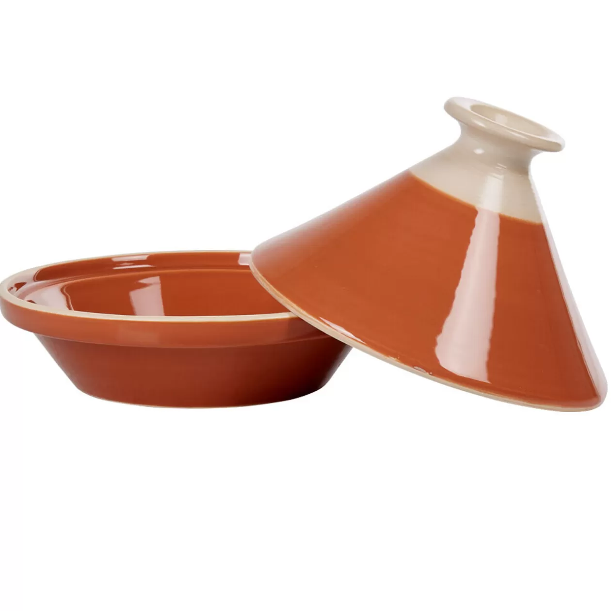 Gifi Plat à tajine en faïence rouge brique et blanc ivoire< Cuisson