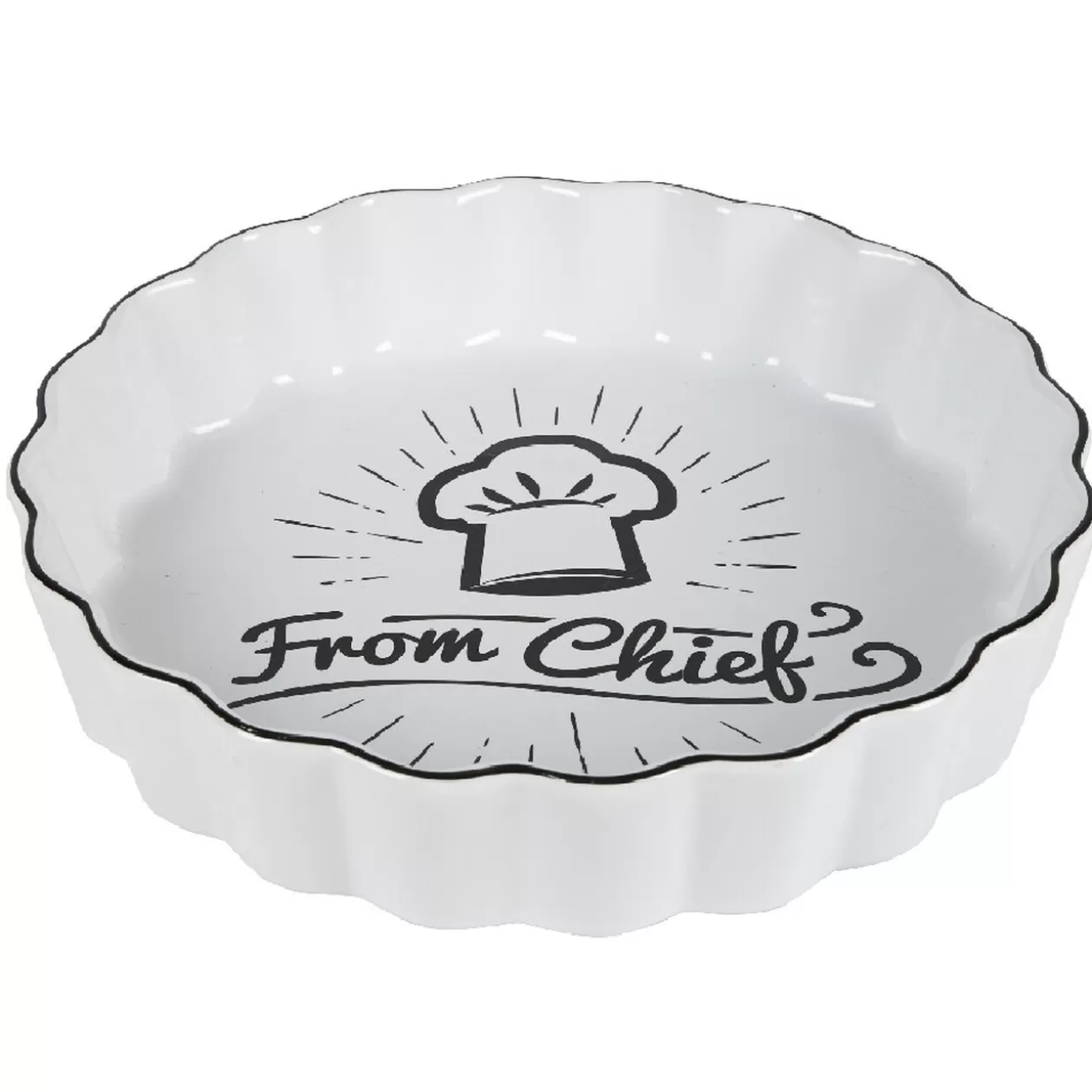 Gifi Plat à tarte blanc motif toque noire "From Chief"< Cuisson