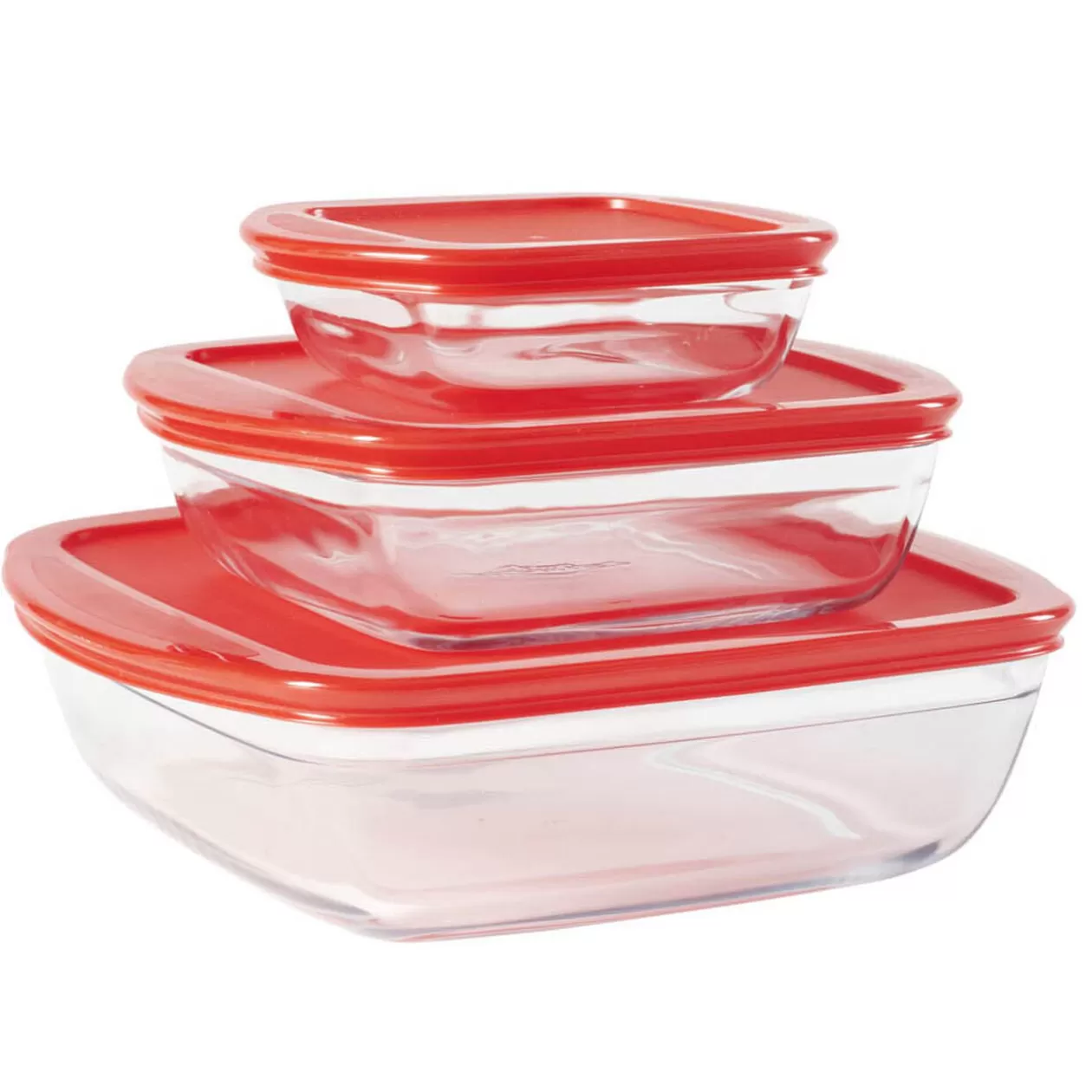 Gifi Plat en verre transparent Ôcuisine avec couvercle rouge x3< Cuisson