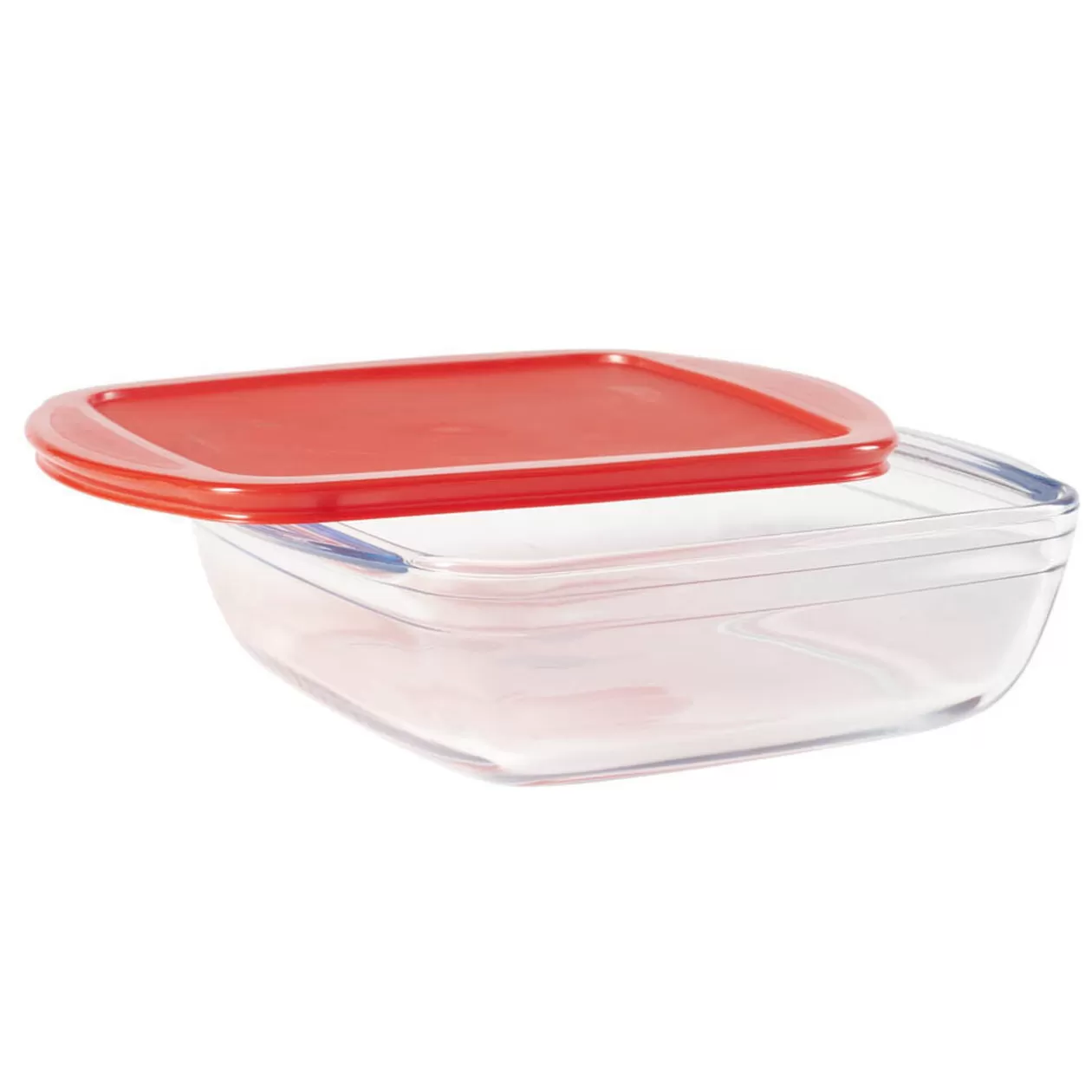 Gifi Plat en verre transparent Ôcuisine avec couvercle rouge x3< Cuisson