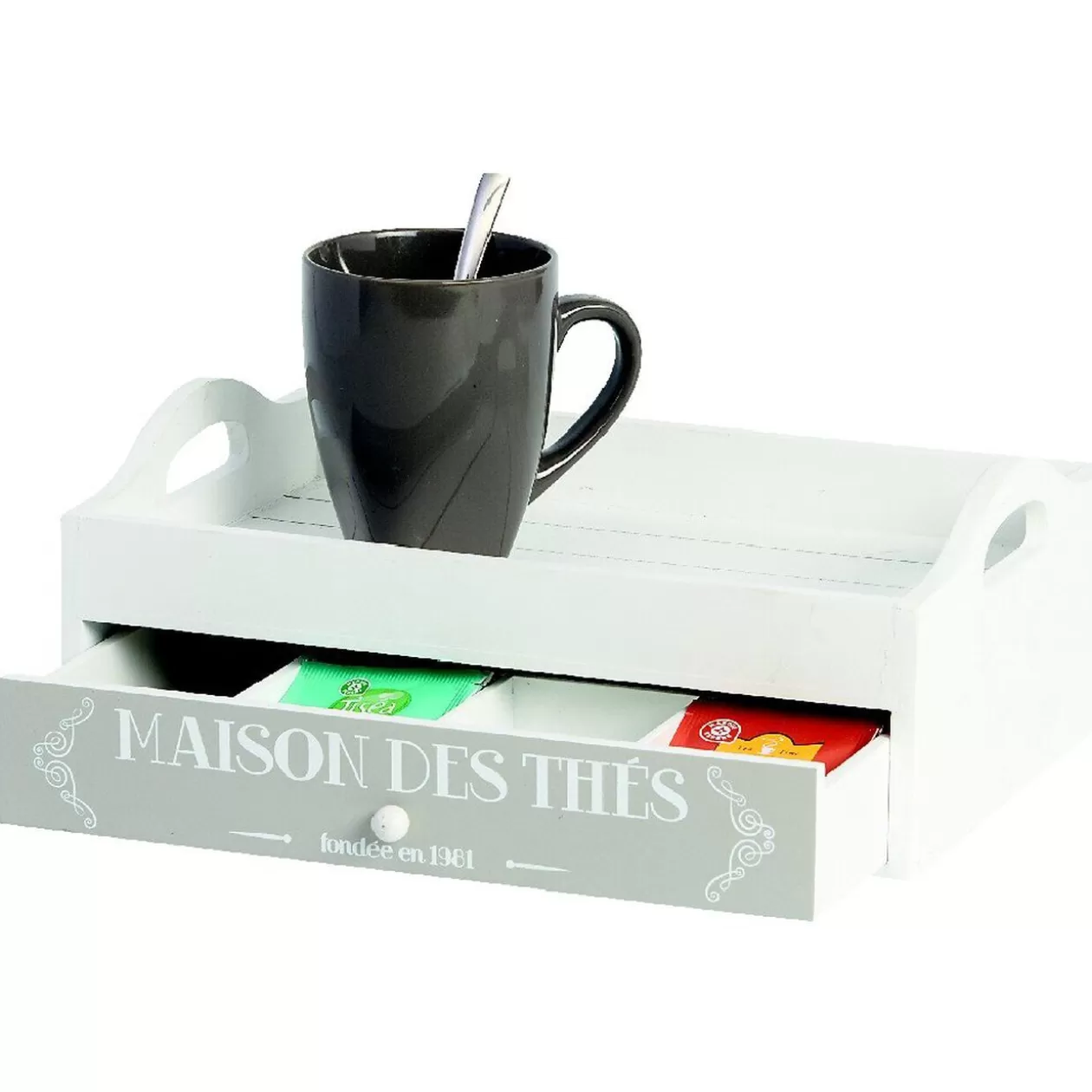 Gifi Plateau avec tiroir compartimenté design Maison des thés< Vaisselle Et Accessoires De Table