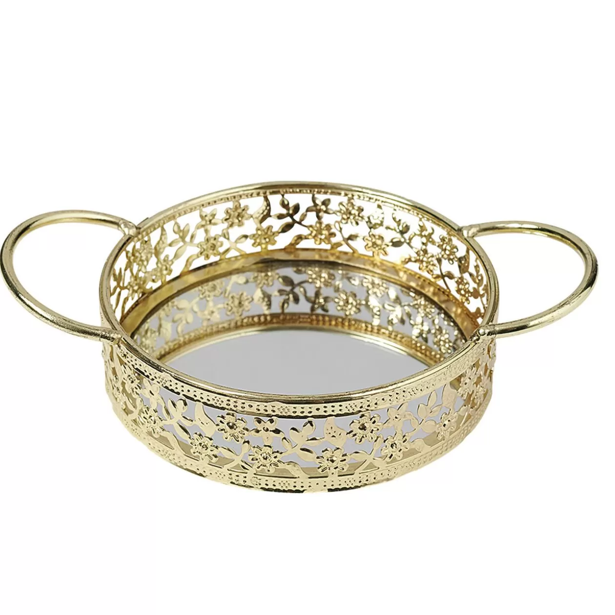 Plateau déco dorée fond en verre avec poignées>Gifi Online