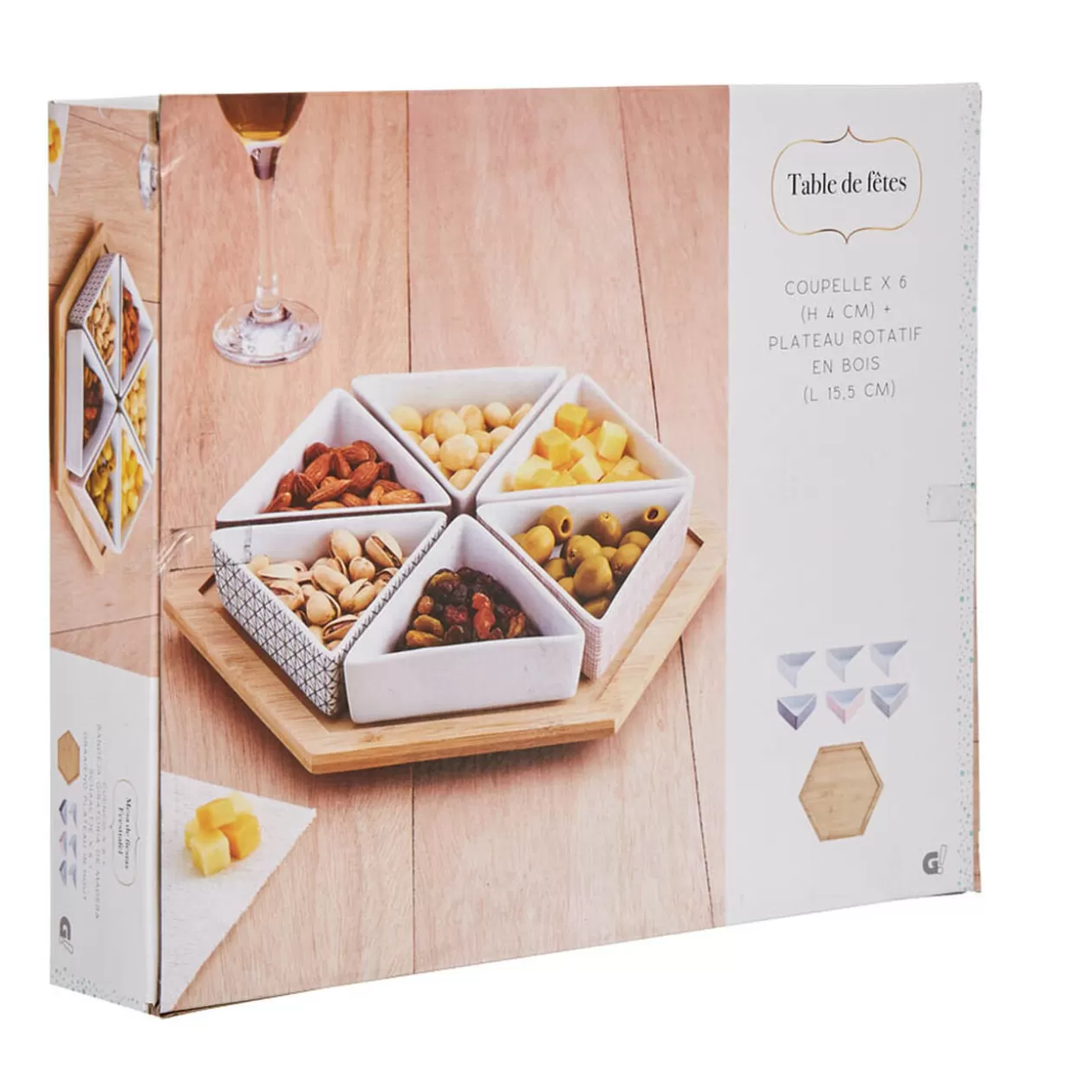 Plateau de service avec 6 coupelles triangles>Gifi Store