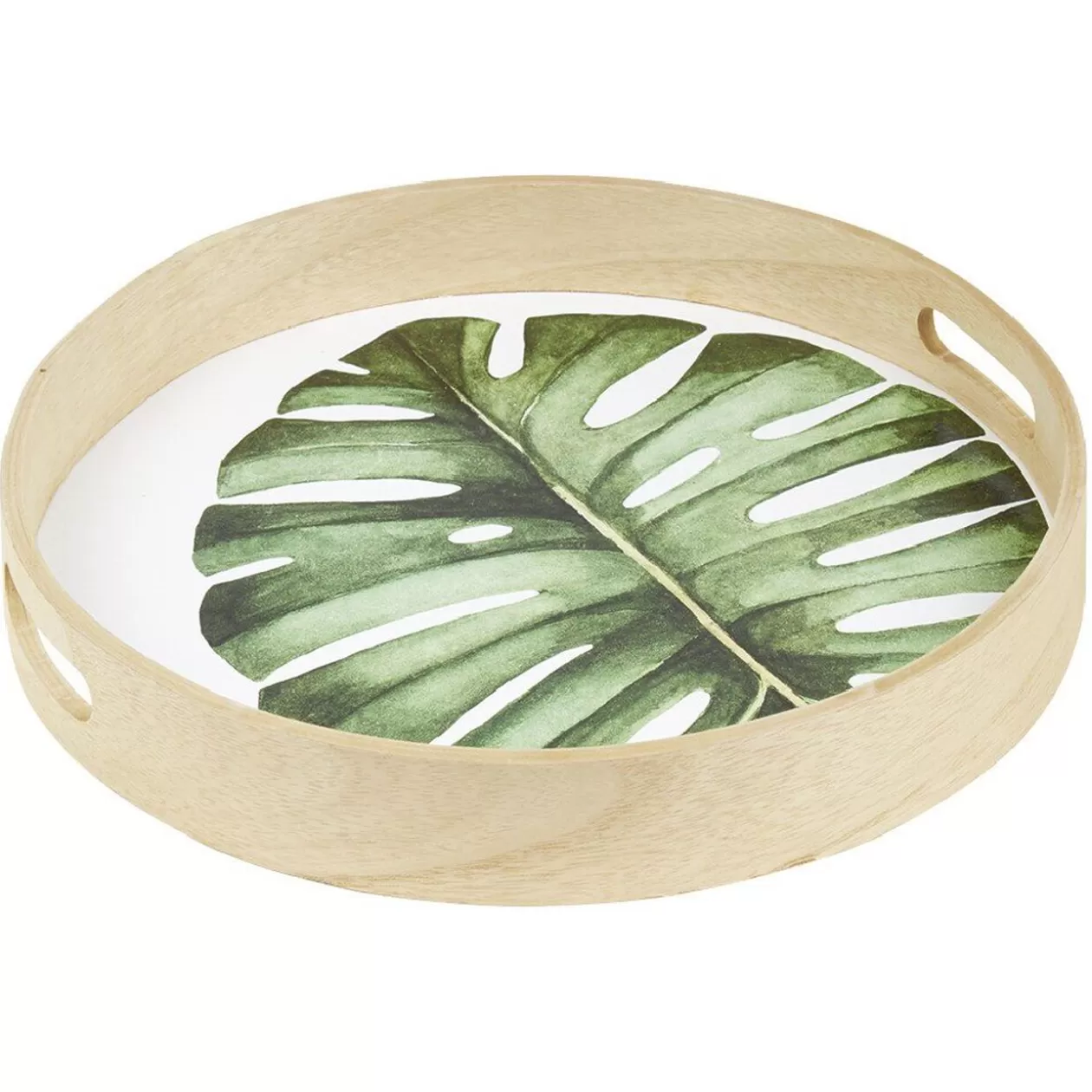 Plateau de service rond en bois motif feuille>Gifi Best