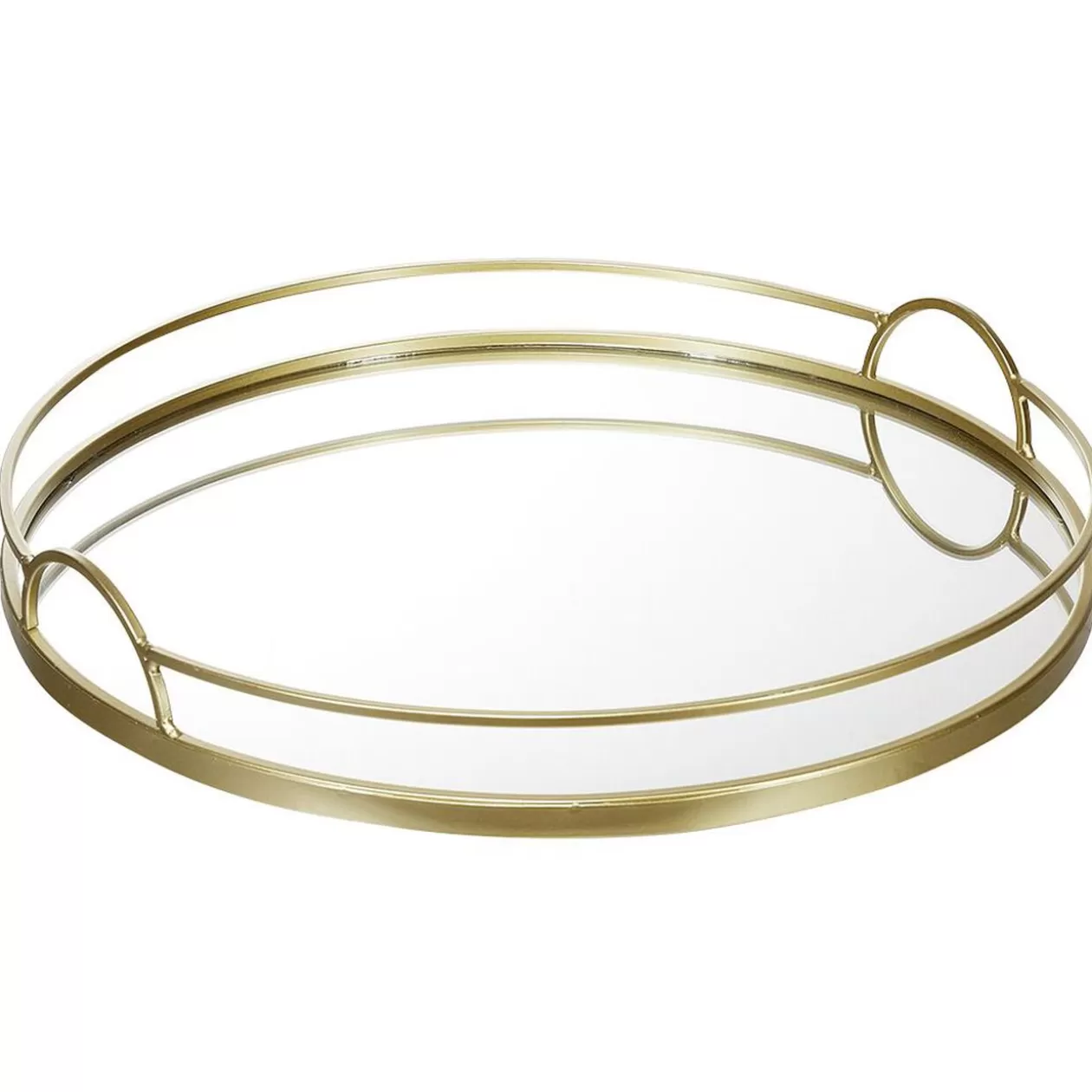 Plateau miroir rond contour métal doré>Gifi New