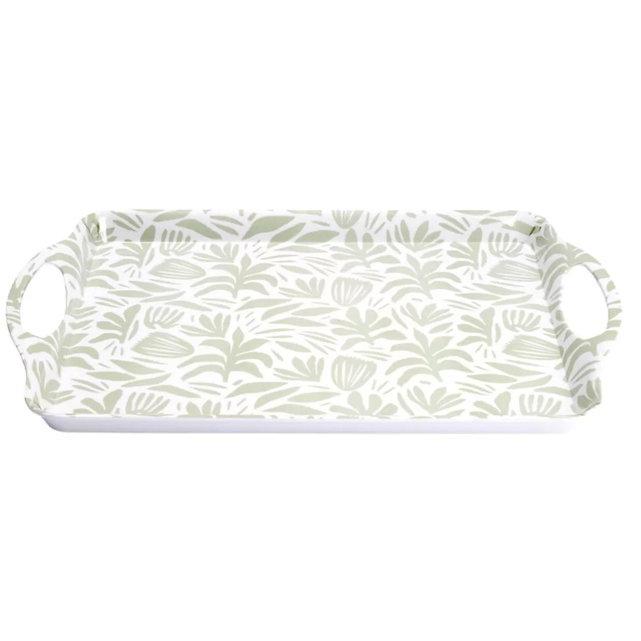 Gifi Plateau rectangulaire blanc motif feuillage vert sauge 34x50,5cm< Vaisselle Et Accessoires De Table