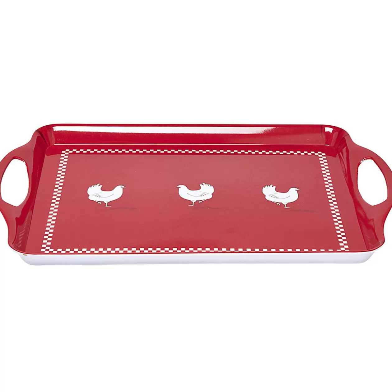 Plateau rectangulaire design poule mélaminé rouge et blanc>Gifi Store