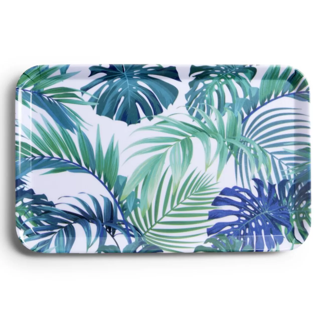 Gifi Plateau rectangulaire mélaminé feuillage exotique blanc et bleu 19x30cm< Vaisselle Et Accessoires De Table