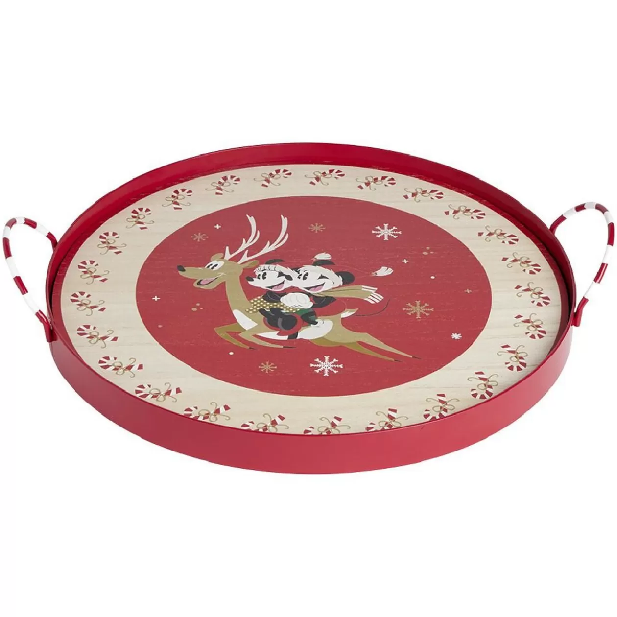 Plateau rond Disney Mickey en bois avec anse métal Ø35cm>Gifi Clearance