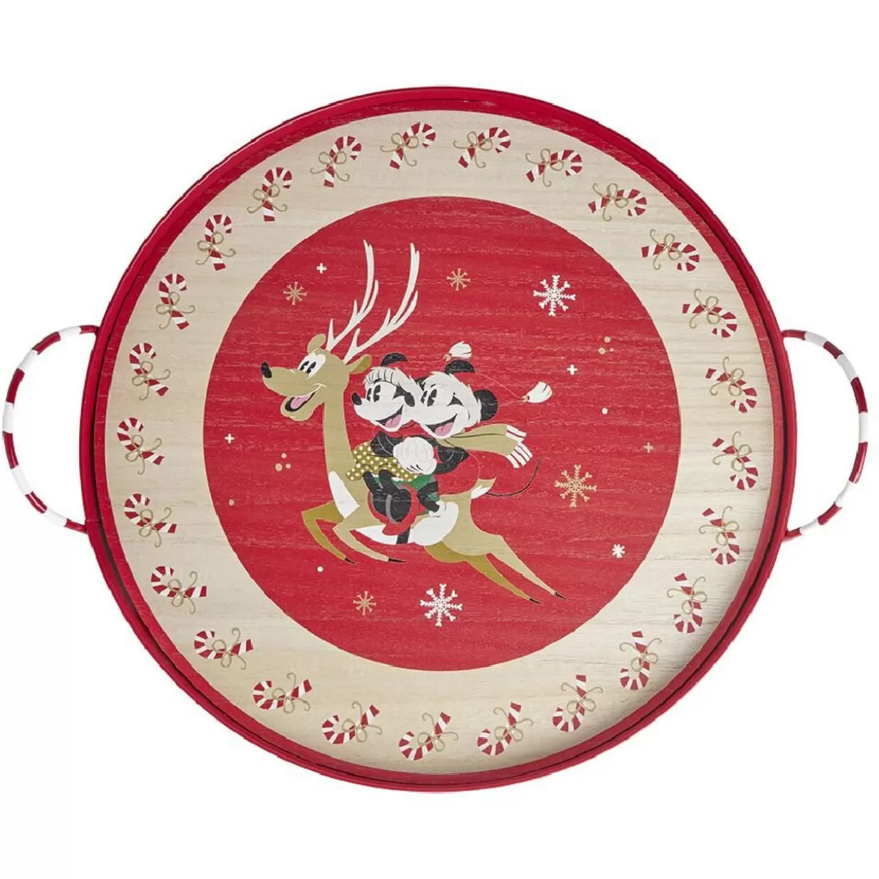 Plateau rond Disney Mickey en bois avec anse métal Ø35cm>Gifi Clearance