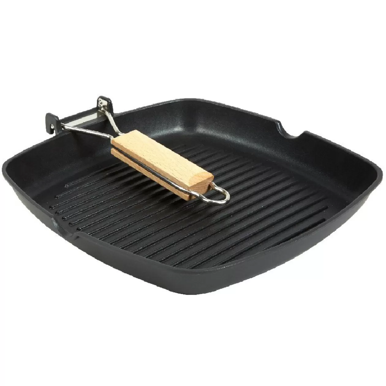 Gifi Poêle grill carré manche en bois amovible tous feux< Cuisson