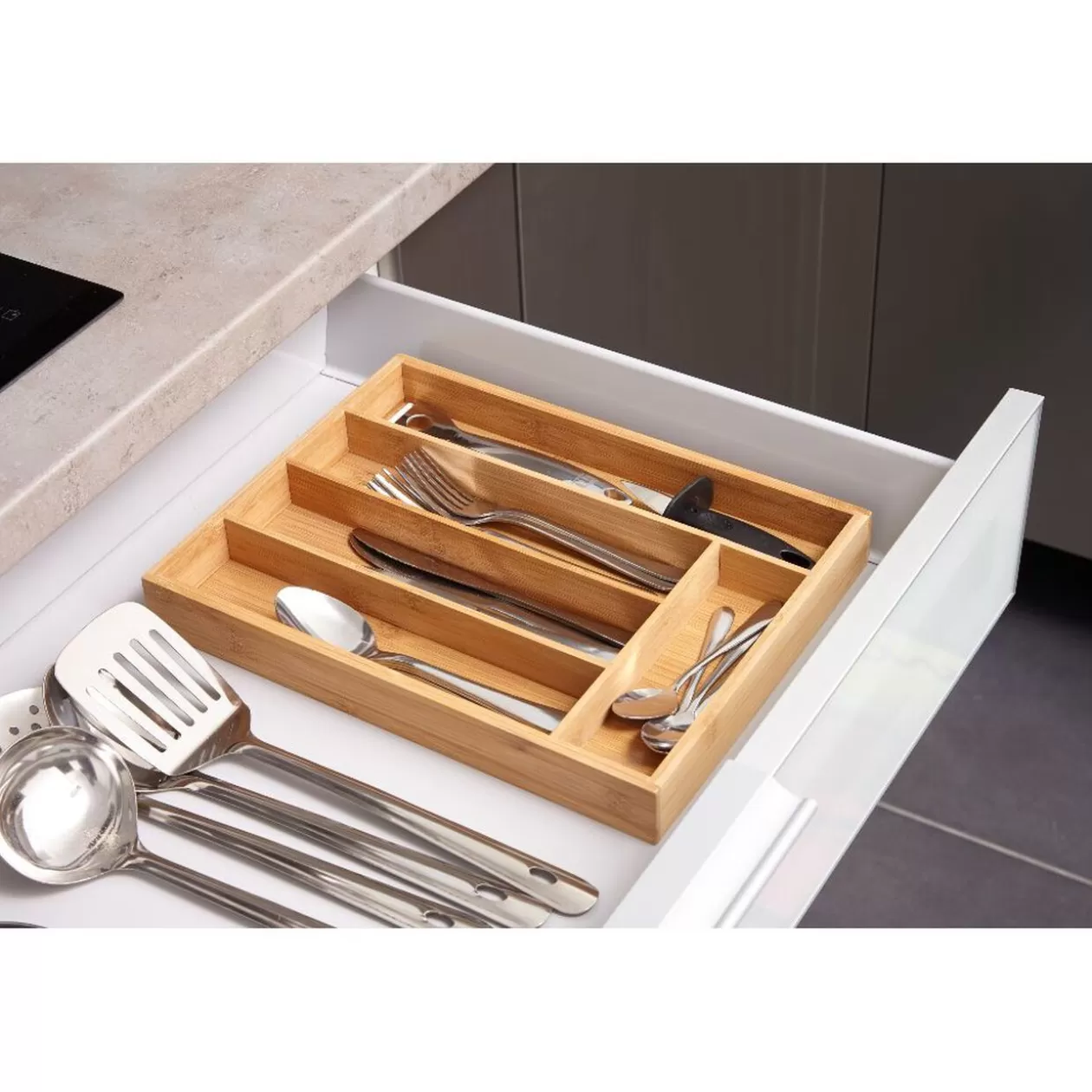 Gifi Range couvert en bambou 34x26xH4cm< Rangement De Cuisine