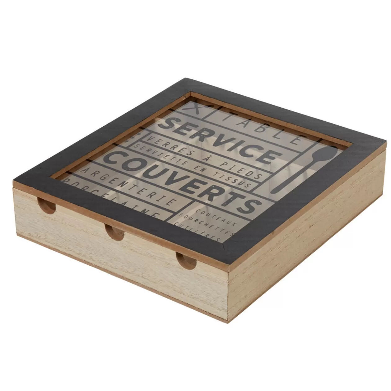 Gifi Range couvert mdf naturel couvercle transparent imprimé noir< Conservation Alimentaire