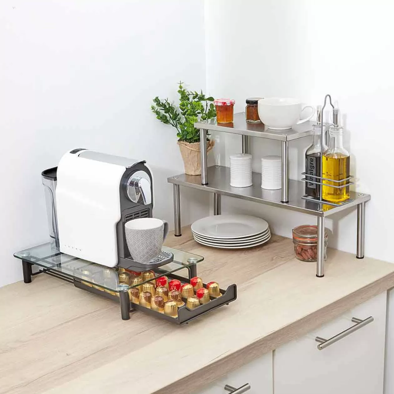 Gifi Range dosette plateau en verre tiroir inox noir< Rangement De Cuisine