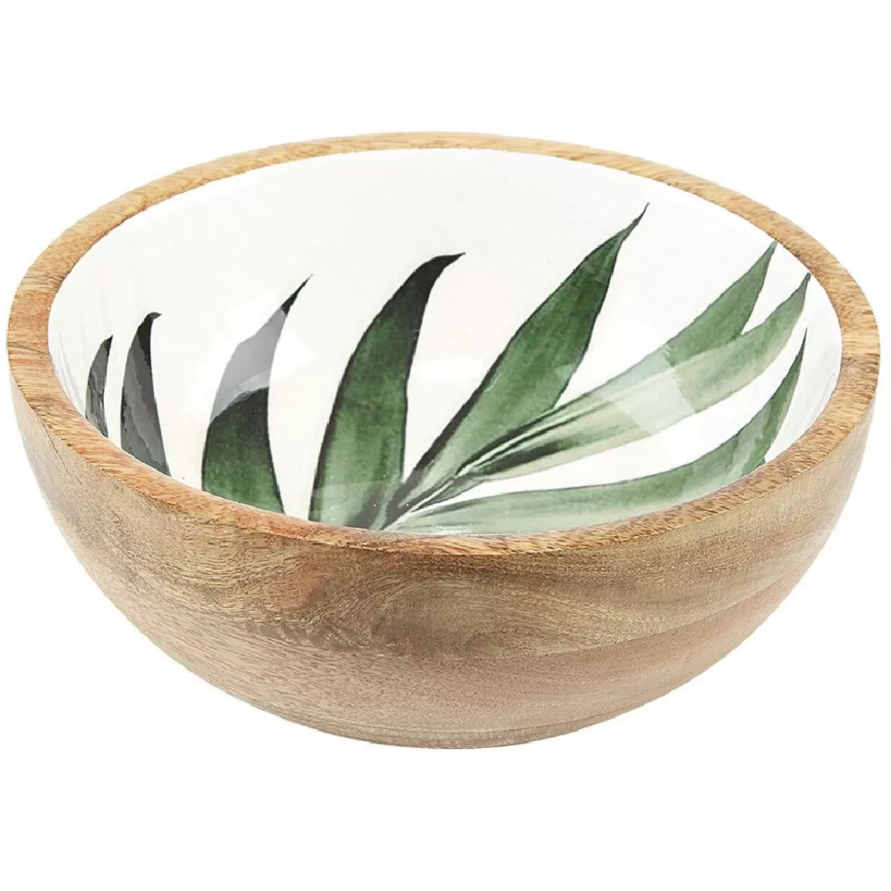 Saladier en bois interieur émail décor feuille>Gifi Discount