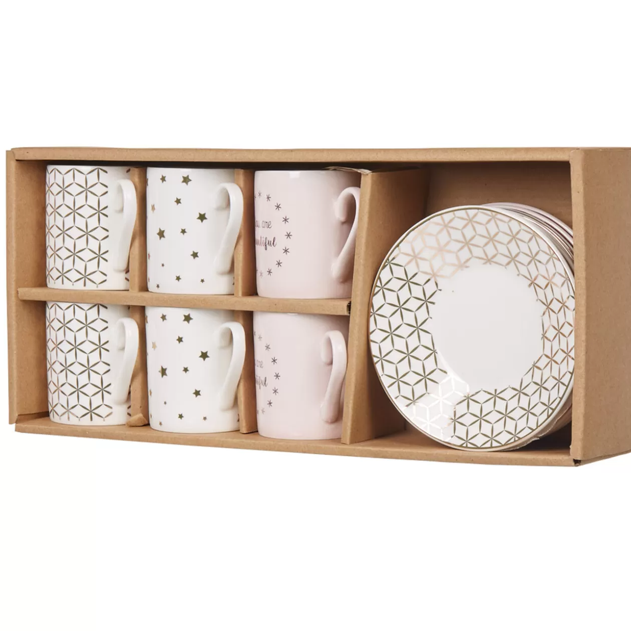 Gifi Service à café faïence blanc rose or 6 personnes< Vaisselle Et Accessoires De Table