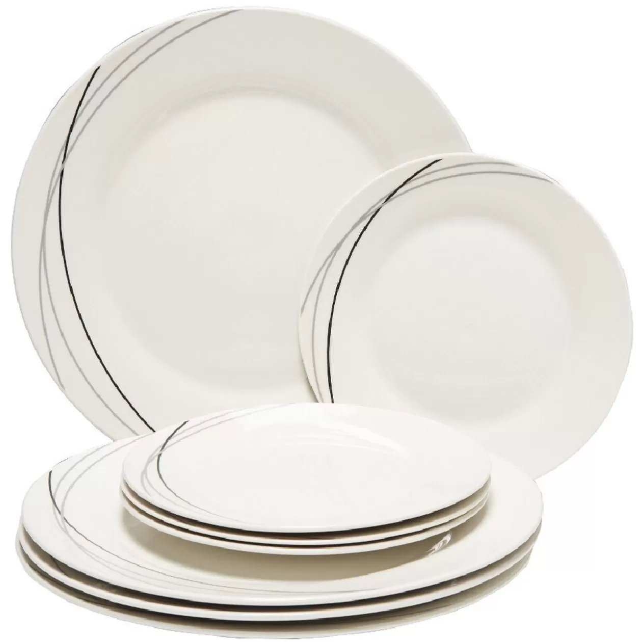 Gifi Service à vaisselle blanc lignes courbées noires et grises 8 pièces< Vaisselle Et Accessoires De Table