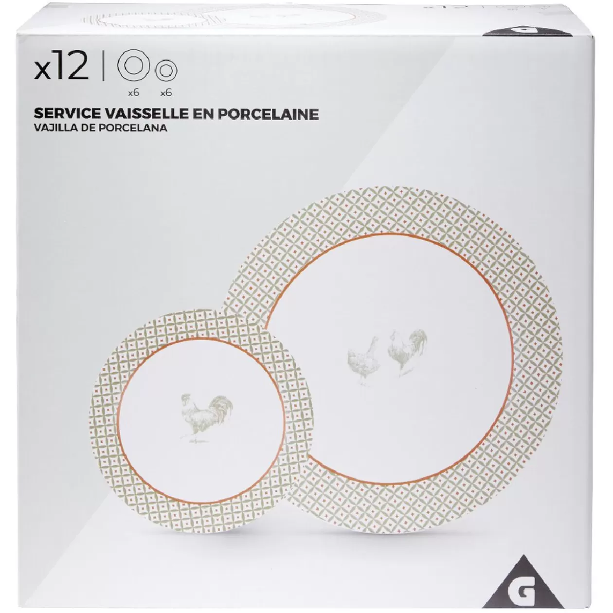 Service à vaisselle design campagne poule 12 pièces gris blanc rouge>Gifi Store