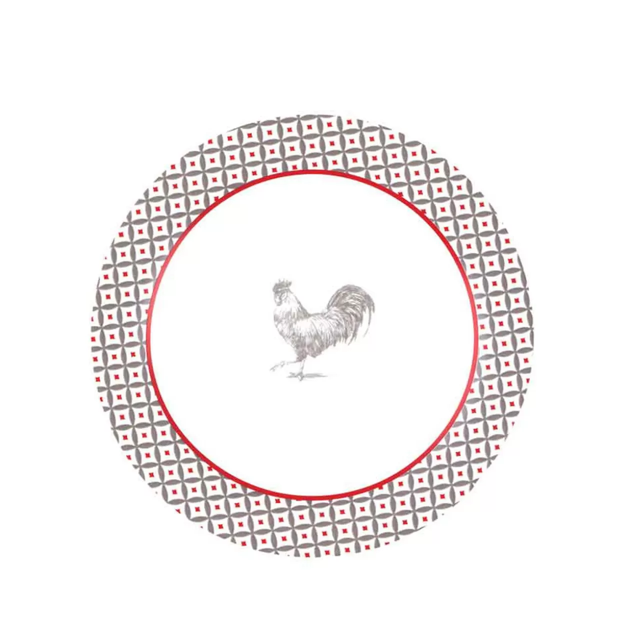 Service à vaisselle design campagne poule 12 pièces gris blanc rouge>Gifi Store